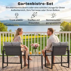 Bistrosæt med polstrede stole og bord, sort/grå