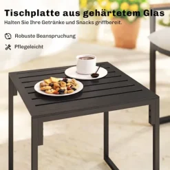 Bistrosæt med polstrede stole og bord, sort/grå