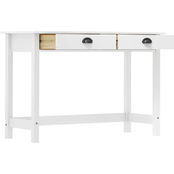 Bjergformet skænk med dobbeltskuffer, dimensioner 110x45x74 cm, massivt fyrretræ. Vit white