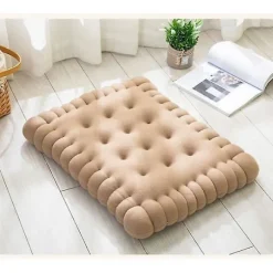 Blød plysstolpude - Tyk og komfortabel kiksformet sædepude til kontor, spisestue, sofa (Beige, 40x45cm)