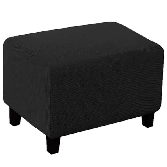Blød Polyester Stretch Jacquard Skammelbetræk med Tern Moderne Rektangulær Fodskammel M Black