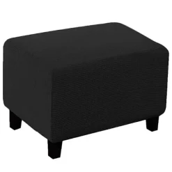 Blødt Polyester Stretch Ternet Jacquard Ottoman Betræk Moderne Rektangulær Fodskammel S Black