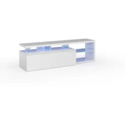 BLUE-TECH vendbar tv-enhed - Hvidlakeret melamin - 1 drop-down låge - LED - Blank hvid - L150 x D41 x H43 cm lysande vit