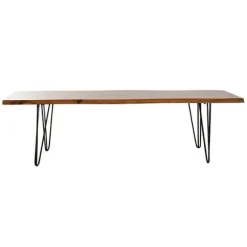 Bænk - DKD Home Decor - Alpino - Metal - Aluminium - Acacia - Indendørs svart/ljusbrun