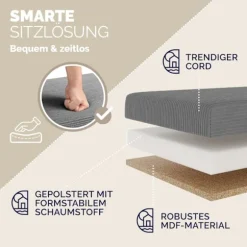 Bænk antracit snor 114x38x38cm MDF foldbar