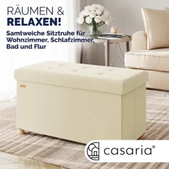 Bænk beige velour 76x38x42cm foldbar med opbevaringsplads
