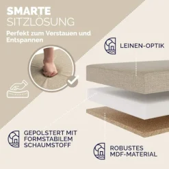 Bænk Beige 76x38x38cm MDF foldbar