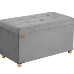 Bænk grå fløjl 76x38x42cm foldbar med opbevaringsplads