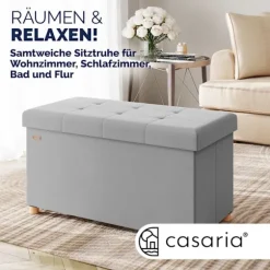 Bænk grå fløjl 76x38x42cm foldbar med opbevaringsplads
