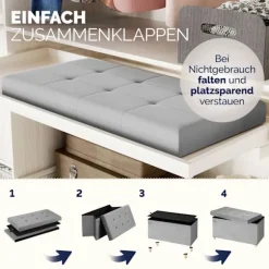 Bænk grå fløjl 76x38x42cm foldbar med opbevaringsplads