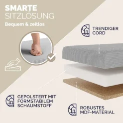 Bænk grå snor 114x38x38cm MDF foldbar