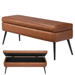 Bænk med opbevaring - DUOKU - CWD0115CA-KD-BROWN - Brun PU-læder - 120 cm - Indbygget opbevaring kastanj