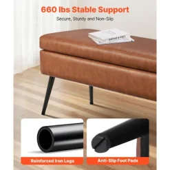 Bænk med opbevaring - DUOKU - CWD0115CA-KD-BROWN - Brun PU-læder - 120 cm - Indbygget opbevaring kastanj