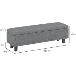 Bænk med opbevaringsplads, polstret bænk med hørlook, træben, moderne sengebænk til entre, soveværelse, stue, 138 x 40 x 45 cm, mørkegrå