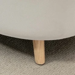 Bænk med opbevaringsplads, oval polstret bænk med låg, sengebænk med fløjlslook, til entre, soveværelse, stue, træben 71 x 51,5 x 42 cm beige