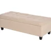 Bænk, polstret bænk med opbevaringsplads, sengebænk med låg, linnedlook, kistebænk, opbevaringsbænk til stue, soveværelse, beige