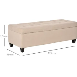 Bænk, polstret bænk med opbevaringsplads, sengebænk med låg, linnedlook, kistebænk, opbevaringsbænk til stue, soveværelse, beige