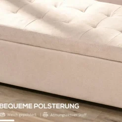 Bænk, polstret bænk med opbevaringsplads, sengebænk med låg, linnedlook, kistebænk, opbevaringsbænk til stue, soveværelse, beige