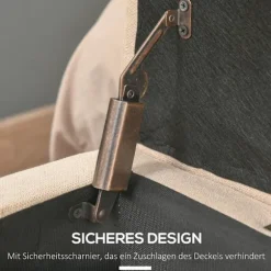 Bænk, polstret bænk med opbevaringsplads, sengebænk med låg, linnedlook, kistebænk, opbevaringsbænk til stue, soveværelse, beige