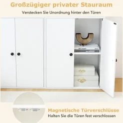 Bogreol med 4 døre, justerbar hylde, anti-tip, hvid