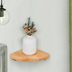 Bogreoler Hjørnehylde Egetræ Hjørnehylde 1 Stykke 18cm Flydende Naturtræ Plantestativ til Badeværelse Køkken Soveværelse
