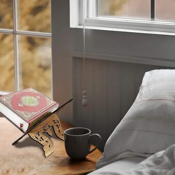 Bogstøtte i træ, Koranen hellig bogholder, bogreol ornament til læsning, Islam bog/NT/