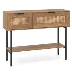 Boho konsolbord med 2 hylder og åben opbevaring, naturlig
