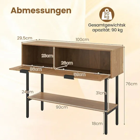 Boho konsolbord med 2 hylder og åben opbevaring, naturlig