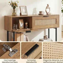 Boho konsolbord med 2 hylder og åben opbevaring, naturlig