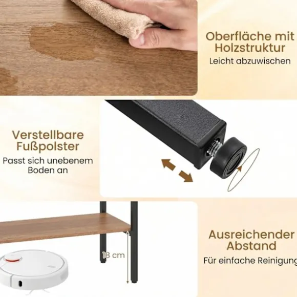 Boho konsolbord med 2 hylder og åben opbevaring, naturlig
