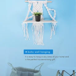 Boho Macrame Væghængt Hylde Håndlavet Vævet Kvaster Gobelin Rack Træ Flydende Opbevarings Hænger Fo
