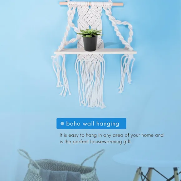 Boho Macrame Væghængt Hylde Håndlavet Vævet Kvaster Gobelin Rack Træ Flydende Opbevarings Hænger Fo