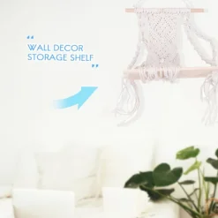 Boho Macrame Væghængt Hylde Håndlavet Vævet Kvaster Gobelin Rack Træ Flydende Opbevarings Hænger Fo