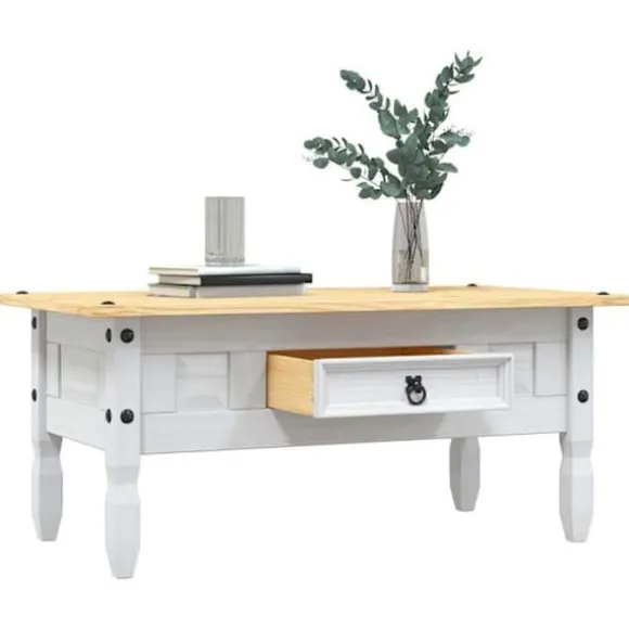 Bord - Corona-serie - Helt træ med olie - Hvid krop / brun top - Med skuffe 100x55x44 cm Vitt vit och brun översida