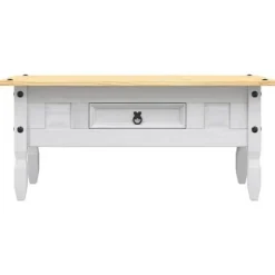 Bord - Corona-serie - Helt træ med olie - Hvid krop / brun top - Med skuffe 100x55x44 cm Vitt vit och brun översida