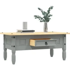Bord - Corona-serie - Massiv fyr - Grå krop & brun plade - 100 x 55 x 44 cm Grå kropp och brun platta
