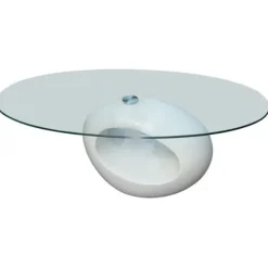 Bord - Eksklusivt hjem - 8 mm hærdet glasplade - Hvidt glansfiber - Oval 115x65x40 cm Strålande vit