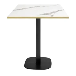 Bord 70 x 70 cm - Rund snack model hvid marmor med messingkanter Vit