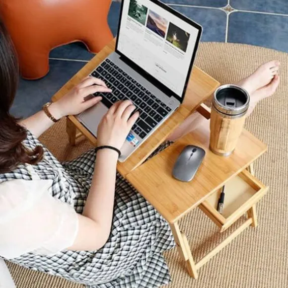 Bord til sengen, computerbord til sengen, multifunktionelt sammenklappeligt laptopbord i bambus