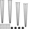 Bordben i Hårnålsdesign - DUOKU - 0,7 m - Pakke med 4 - Maksimal Belastning 408 kg - Sort Metal