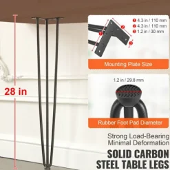 Bordben i Hårnålsdesign - DUOKU - 0,7 m - Pakke med 4 - Maksimal Belastning 408 kg - Sort Metal
