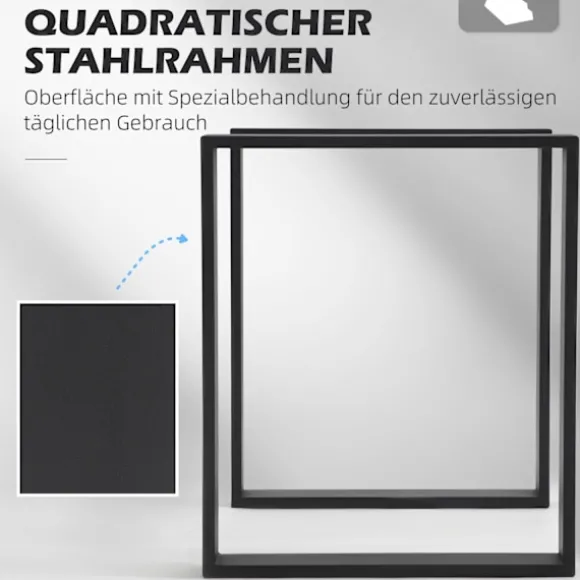 Bordben Sæt Af 2, Bordløbere, Møbelfødder Af Firkantede Profiler, Til Sofabord, Spisebord, Stål, Sort, 60X72 Cm