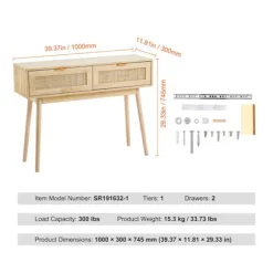 Bordkonsol - DUOKU - SR191632-1 - 2 Skuffer - Skydedør - Naturrattan