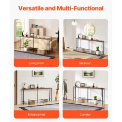 Bordkonsol smal - DUOKU - YJXXGZ-001 - 180 cm - Entréemøbel med stikkontakter - Brun + Sort Brun + Svart