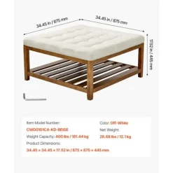 Bordplade - DUOKU - CWD0101CA-KD-BEIGE - Firkantet - Polstret i Linned - Kapacitet 181,44 kg Äggskal