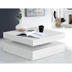 Bordplade med roterende plade - Hvid blank - 78 x 78 x 36 cm - KAFFEBORD Strålande vit