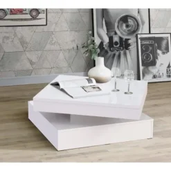 Bordplade med roterende plade - Hvid blank - 78 x 78 x 36 cm - KAFFEBORD Strålande vit