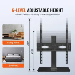 Bordplade TV-stander til 32-55 tommer skærme, drejelig universal TV-standerfod med 6 niveauer højdejusterbart design, kraftig hærdet glasbase til