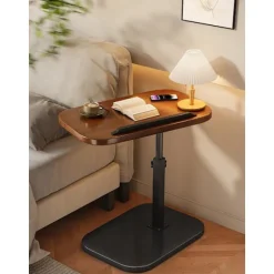 Bærbar bord med hjul, højdejusterbart sengebord med drejelig plade, sidebord C-form White