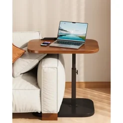 Bærbar bord med hjul, højdejusterbart sengebord med drejelig plade, sidebord C-form White